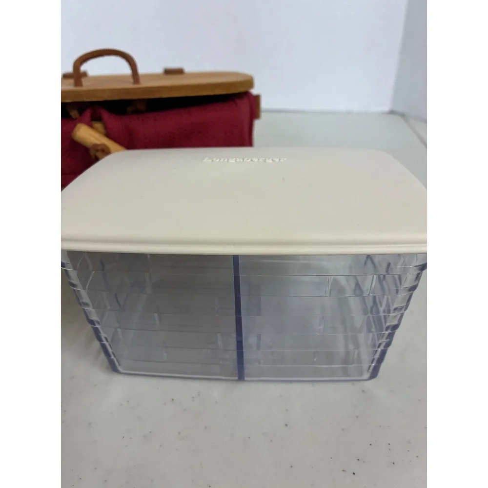 Longaberger Woven Wood Basket Burgundy Liner Wood Lid Divided Protector‎ Set